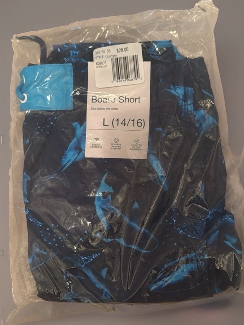 Kohl's men’s  Black Board Shorts with Blue Shark Print